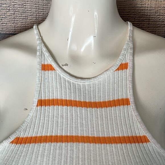 Zara Ribbed Racerback Tank Top High Neck Ivory Orange Striped Size Medium - Picture 2 of 6